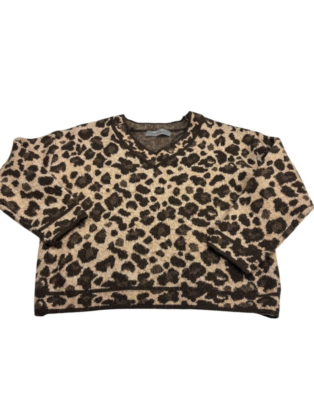 Primark Womens Leopard Print V-Neck Knit Sweater Size L Brown/Beige